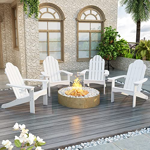 LUE BONA Adirondack Chairs Set of 4, White Poly Adirondack Chairs with Cup Holder, 350LBS Modern Adirondack Chair Weather Resistant, Outdoor Patio Chair for Fire Pit, Patio, Law, Balcony, Backyard