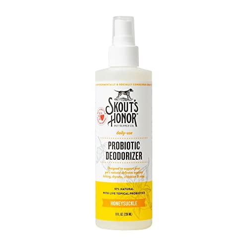 SKOUT'S HONOR: Probiotic Deodorizer With Avocado Oil Hydrates and Deodorizes Fur, Supports Pets Natural Defenses, PH-Balanced, Sulfate Free - Honeysuckle, 8 oz.