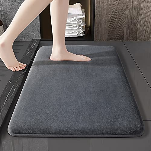 SONORO KATE Bathroom Rugs, Ultra Absorbent & Non-Slip Memory Foam Bath Rugs, Machine Washable Bathroom mats, Soft Velvet Bath MatsEasier to Dry for Bathroom Floor Rugs (17"24", Dark Grey)