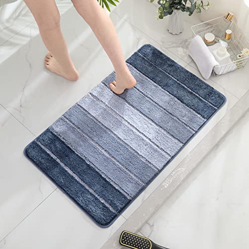 BlissJolly Non Slip Bathroom Rug - Soft and Absorbent Microfibrer Bath Mats for Bathroom, Machine Wash Dry, Plush Shaggy Bath Mat Rugs for Shower, Tub, Floor - 21x34,Blue