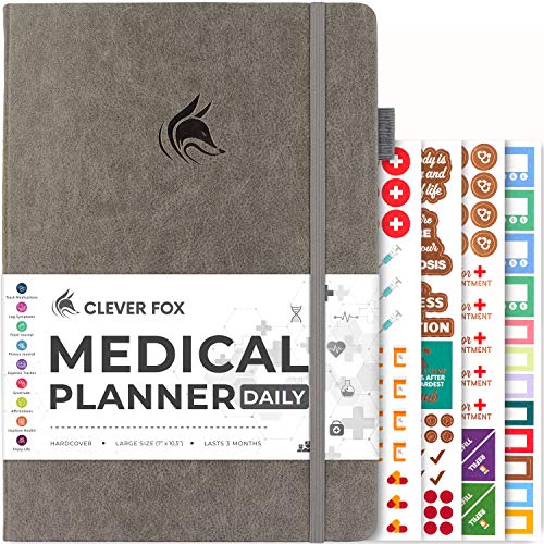 Clever Fox Medical Planner Daily  Medical Notebook, Health Diary, Wellness Journal & Logbook to Track Health  Self-Care Medical Journal  3 Months, Undated, 7 x 10.5, Hardcover (Grey)