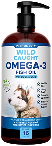 PetHonesty Omega-3 Fish Oil for Dogs - Pet Liquid Food Skin & Coat Health Supplement - EPA + DHA Fatty Acids, May Reduce Shedding & Itching- Supports Immunity, Hip Joint, Brain & Heart Health - (16oz)
