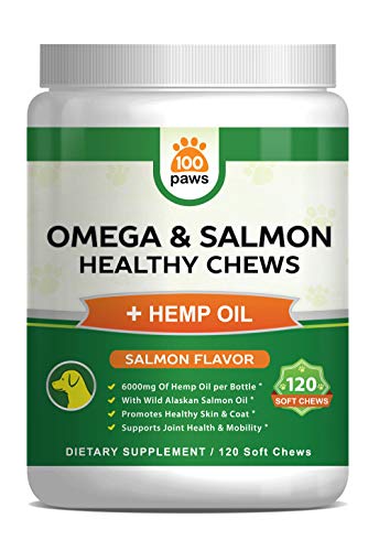 Salmon Oil for Dogs - Omega 3 Fish Oil & Hemp Oil for Dogs - Wild Alaskan Fish Oil Dog Treats Chews Supplement w/Omega 3 6 9 & DHA EPA - Pet Itch Skin & Coat & Allergy Support - 120 Bites