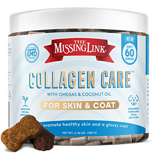 The Missing Link Collagen Care Soft Chew Nutritional Treats for Dogs - Collagen, Omegas, Coconut Oil & Fish Oil - Supports Hair Growth, Healthy Skin, Strong Nails - Skin & Coat 60 Count