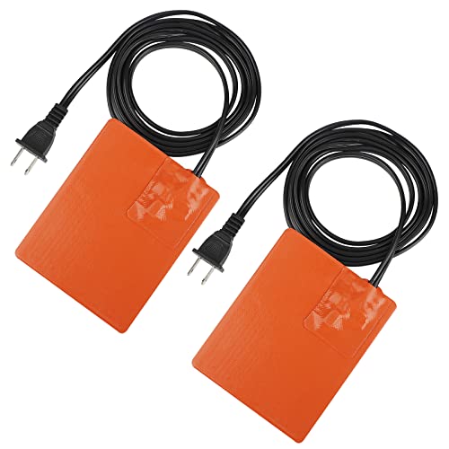2Pcs Silicone Car Engine Heater Pad - 4" x 5" Self-Adhesive Oil Pan Heater Pad with 194F Thermal Protector, 120V 150W Car Battery Warmer Pad Engine Block Heater Pad with 68" Long Power Cord (Orange)