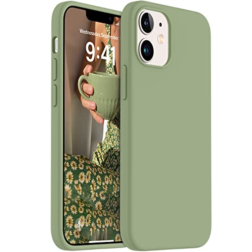 AOTESIER Shockproof Designed for iPhone 12 Mini Case, Liquid Silicone Phone Case with [Soft Anti-Scratch Microfiber Lining] Drop Protection 5.4 inch Slim Thin Cover, Tea Green