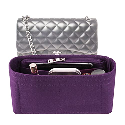 Lckaey Bag Organizer Insert for Chanel Classic Flap small bag Shaper Purse Insert - Premium Handbag Felt Organizer 2009Purple-S