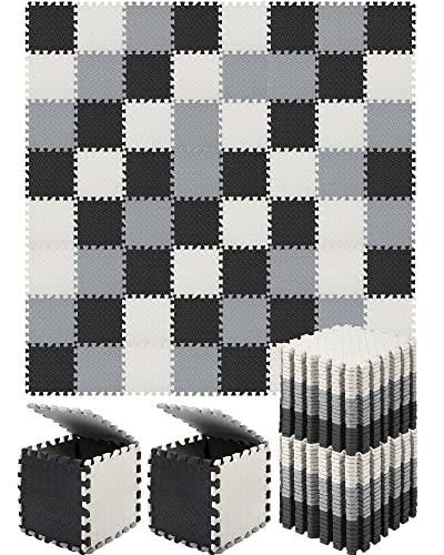 64 Pcs Baby Play Mat Interlocking Toddler Foam Mats Puzzle Playmat for Babies Square Foam Floor Mat for Gym, Nursery, Playroom (Black, White and Gray)