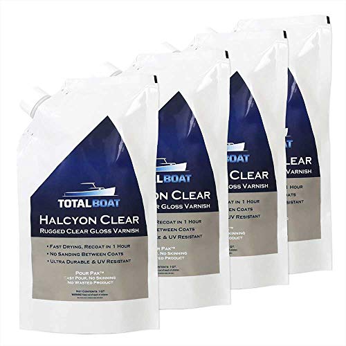 TotalBoat Halcyon Marine Varnish | Water-Based Polyurethane Wood Finish | Clear Gloss UV Protection for Interior and Outdoor Use (Gloss, 4 Quart)