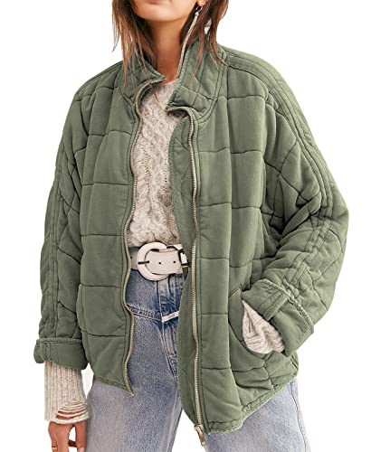 SAUKOLE Womens Winter Dolman Long Sleeve Full-zip Quilted Jacket Coat Warm Outerwear