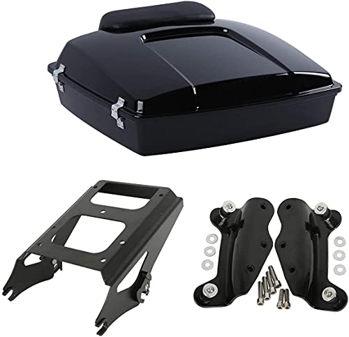 XMTMOTO Vivid Black Razor Tour Pack Luggage Kit w/Small Backrest Pad fits for Harley Davidson Touring Models 2009-2013,with Black Tour Pack Mounting Kit