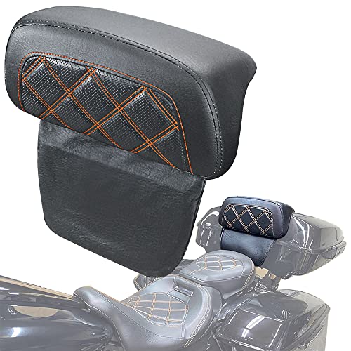 FOVPLUE Backrest Pad,Razor Chopped Tour Pack Backrest Pad for Harley Davidson Touring CVO Street Glide Electra Glide Road Glide 2014-2023 Orange Stitching