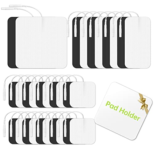 30 Pieces TENS Unit Replacement Pads, Multiple Sizes TENS Unit Pads with Pad Holder, Reusable and Self-Adhesive Electrodes Pads Compatible with AUVON TENS 7000 EMS Machine (Latex-Free, NonIrritating)