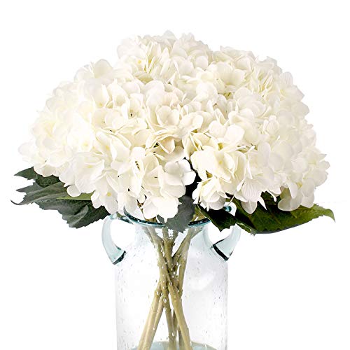 Kimura's Cabin Fake White Flowers Artificial Silk Hydrangea Flowers Bouquets Faux Hydrangea Stems 6Pcs for Home Table Centerpieces Wedding Party Decoration (White)