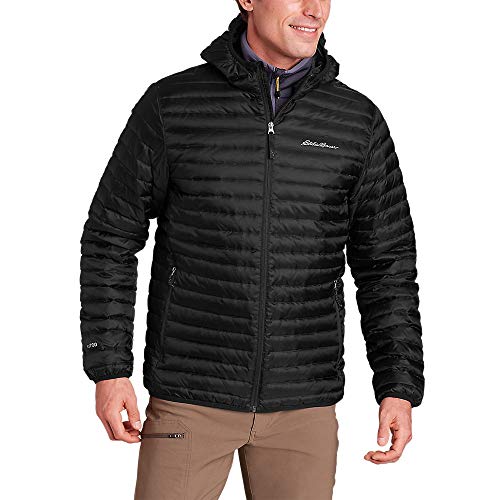 Eddie Bauer Men's Microlight Down Hooded Jacket, Black, Medium