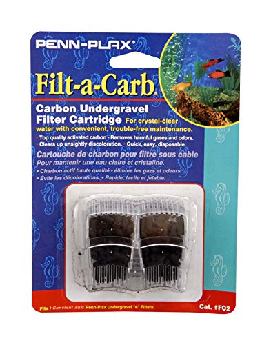 Penn-Plax Filt-a-Carb Replacement Activated Carbon Media Cartridges (2 Pack)  Fits Multi-Pore and Undergravel E Filters  Provides Chemical Filtration (FC2)