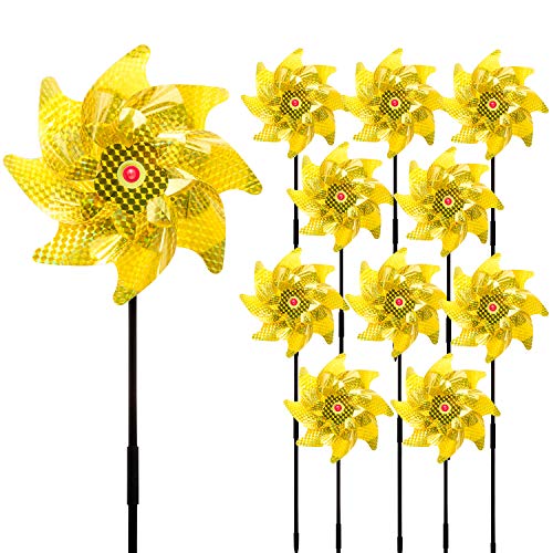 Sparkly Reflective Pinwheels Holographic Spinners Whirl Pin Wheel with Stakes Scare Birds Away for Yard Garden Patio Lawn Farm Decor Kids' Toy (Gold)