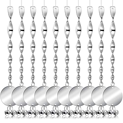10 Pack Bird Scare Discs Set Silver Spiral Rods with Bells Keep Birds Away from Garden, Fruit Trees, Window, Patio, House