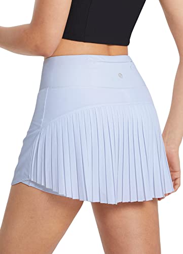 BALEAF Women's Pleated Tennis Skirts High Waisted Lightweight Athletic Golf Skorts Skirts with Shorts Pockets Snow Blue Small