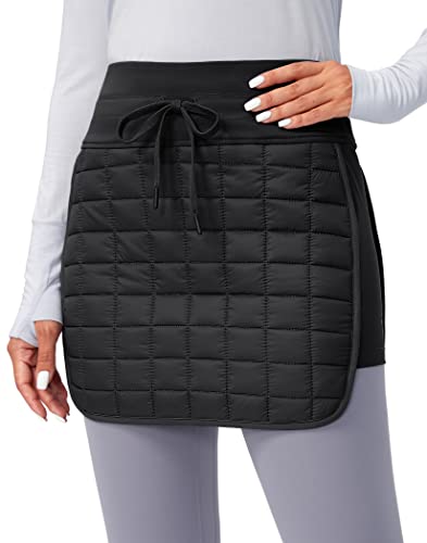 SANTINY Women's 18" Puffer Insulated Skirt Zipper Pockets High Waisted Warm Quilted Winter Skirts Women Hiking Running (Black_L)