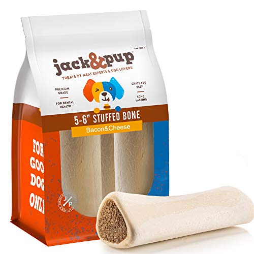 Jack&Pup Filled Dog Bones for Aggressive Chewers, 5 to 6" Dog Chew Treats Dog Bone - Bacon and Cheese Flavor - All Natural Dog Bones (Bacon & Cheese)