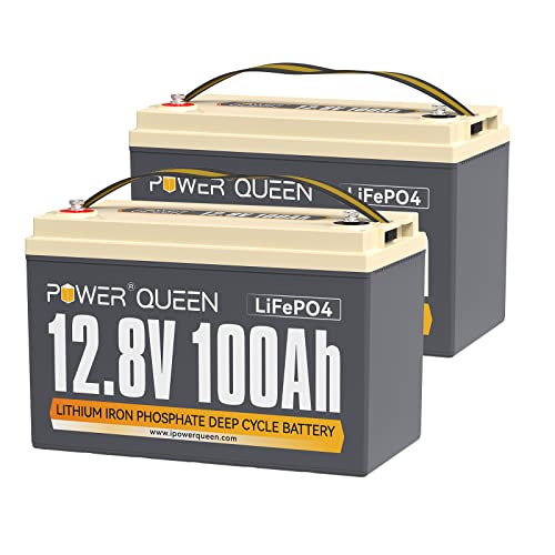 power queen 2 Pack 12.8V 100Ah LiFePO4 Battery, Built-in 100A BMS, Lithium Battery 2560Wh, Up to 15000+ Cycles, Support in Series/Parallel, widely Used for Solar Home System, RV, Off-Grid Life