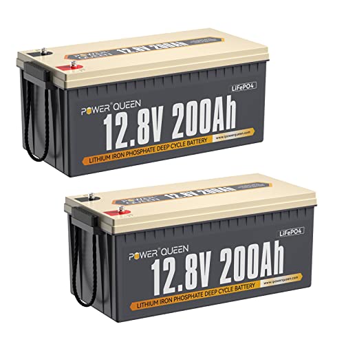 Power Queen LiFePO4 Battery 12V 200Ah 2Pack, Built-in 100A BMS, Lithium Battery 5120Wh, Up to 15000+ Cycles, Support in Series/Parallel, widely used for Solar Home System, RV, Off-grid Life