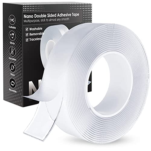 Nano Double Sided Tape Heavy Duty,Multipurpose Transparent Poster Tape, Adhesive Strips Strong Sticky Mounting Tape Transparent Tape Picture Hanging Strips Gel Tape (Transparent, 9.84FT)