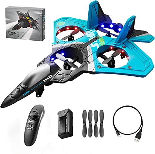 BNGXR V17 Jet Fighter Stunt RC Airplane,2022 Upgrade Remote Control Airplane, 2.4GHz Remote Plane with 360Stunt Spin Remote and Light for Plane Glider Airplane Outdoor Flight Toys Gift (V17-Blue)