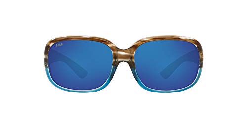 Costa Del Mar Women's Gannet Polarized Rectangular Sunglasses, Tortoise/Grey Blue Mirrored Polarized-580P, 58 mm