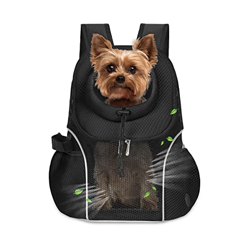 WOYYHO Pet Dog Carrier Backpack Small Dog Front Backpack Ventilated Mesh Dog Travel Back Pack with Safety Belt for Travel Hiking Cycling Outdoor Use (L (up to 14 lbs), Black)