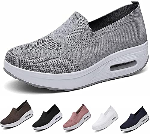 Women's Orthopedic Sneakers, Diabetic Shoes for Women, Orthopedic Shoes for Women, Womens Air Cushion Slip-On Walking Shoes, Women's Orthopedic Walking Shoes, Breathable Comfortable (8, Grey)