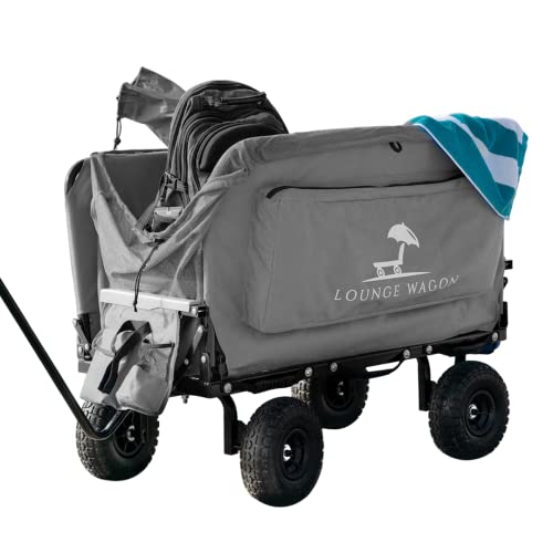 The Lounge Wagon  The Only Wagon That Converts into a 2-Person Chair - 3-in1 carts with Wheels, Chair & Umbrella - Ultimate Beach Wagons Beach Chairs for Adults  Sports Wagon - Park Wagon (Grey)