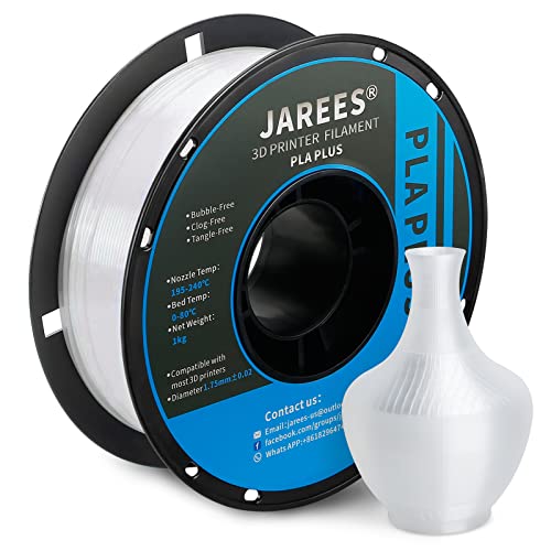 JAREES Clear PLA Plus(PLA+) 3D Printer Filament,Transparent PLA Pro Printing Filament 1.75mm 1kg Spool (2.2lbs), Dimensional Accuracy +/- 0.02 mm