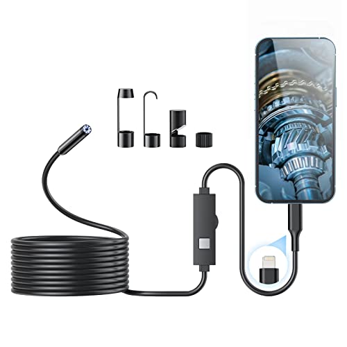 Endoscope Camera with Light, 1920P HD Borescope with 8 Adjustable LED Lights, Endoscope with 16.4ft Semi-Rigid Snake Cable, 7.9mm IP67 Waterproof Inspection Camera for iPhone, iPad