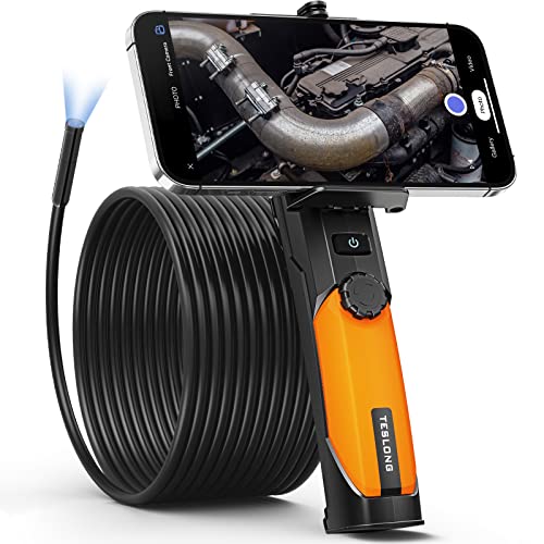 Wireless Endoscope Camera with Light, Teslong 1080P Handheld WiFi Borescope Inspection Camera for iPhone & Android Phone, 2.0 Megapixels Mechanic Fiber Optic Bore Scope, 16ft Flexible Wall Snake Cam