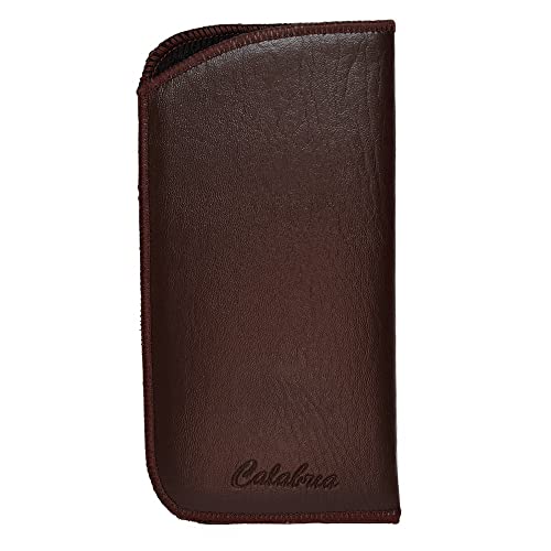 Calabria Soft Slip-In Glasses Case Brown for Men/Women Designer Faux Leather Felt Lining Eyeglasses/Sunglasses 6.5"x3.35"