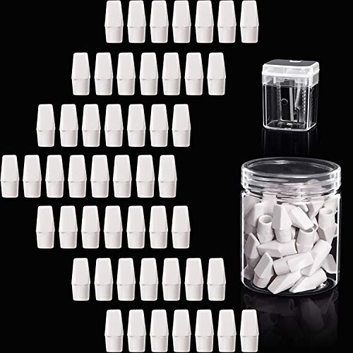 50 Pieces Pencil Top Erasers Cap Erasers and A Pencil Sharpener (White)