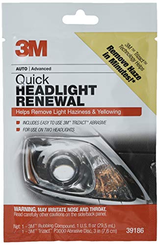 3M Quick Headlight Renewal, Helps Remove Light Haziness & Yellowing in Minutes, Hand Application, 39186, 1 Sachet