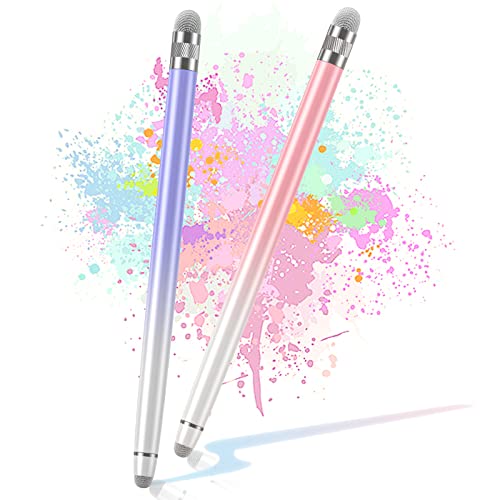 2PCS Stylus Pens for Touch Screens, Stylus Pen for iPhone/iPad/Tablet Android/Microsoft Surface, Compatible with All Touch Screens(White Pink/White Purple)