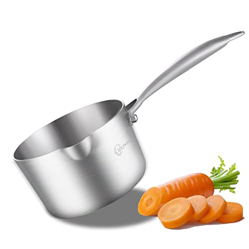 LOLYKITCH Tri-Ply Stainless Steel 1.5 QT Saucepan Chefs Saucepan Milk Pot with Ergonomic Handle, Compatible with All Stove Tops Oven Safe (Without Lid)