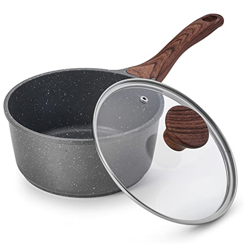 SENSARTE Nonstick Sauce Pan with Lid, 1.5QT Small Pot with Swiss Granite Coating, Stay-cool Handle, Multipurpose Handy Small Saucepan, Induction Capable, PFOA Free