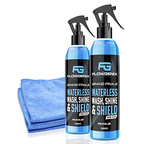 Flowgenix Waterless Car Wash Spray - Grand Finale - Motorcycle Cleaner & Car Wax Polish - Ceramic Coating - Incl. 2 Microfiber Towels - Best Cleaner & Quick Detailer to Make Your Car Shine (2-Pack)
