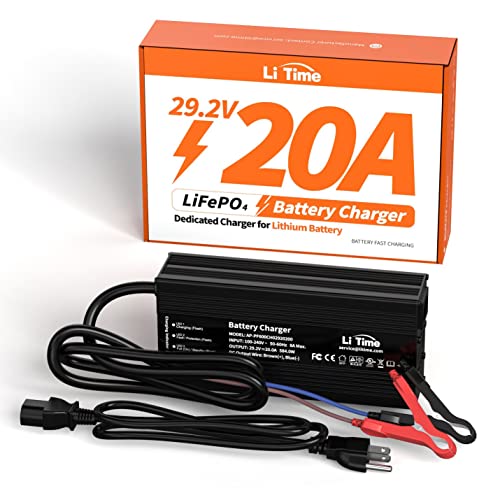 LiTime 29.2V 20A LiFePO4 Battery Charger with LED Indicators, Designed for 24V LiFePO4 Battery, 4 Built-in Safety Protections, Support 0V Charging Function to Reactivate or Repair Long-unused Battery