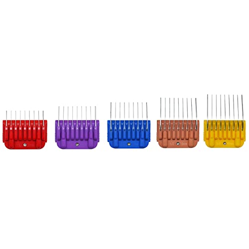 DODAER Animal Stainless Steel 5 Color Guide Comb Set for Detachable 10/15/30 Blade Dog Clippers,Compatible with Andis,Oster A5,Wahl KM Series Guard Clipper from 1/8" to 5/8"(Pack of 5)