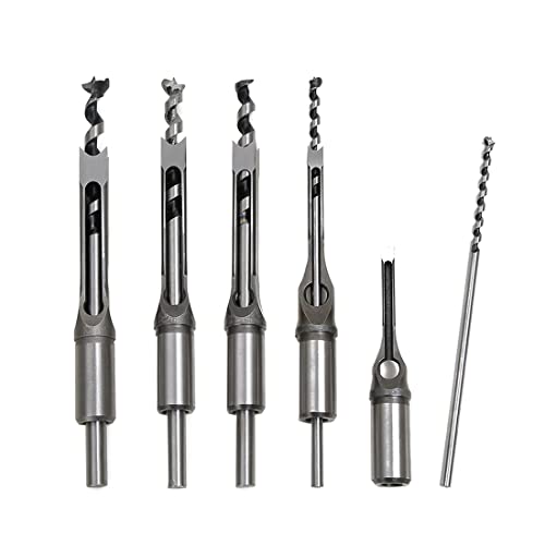 Woodworking Square Hole Mortise Drill Bit, 5pcs HSS Mortising Chisel Bits Mortiser Press Attachments Tool Square Drill Bits Countersink Bits for MDF, Particleboard Sizes 1/4, 5/16, 7/16, 1/2, 5/8IN