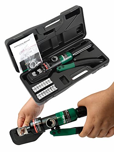 UTZIKO Hydraulic Cable Lug Crimper 10 US TON 12 AWG to 00 (2/0) Electrical Terminal Cable Wire Tool Kit with 9 Die (12awg~00awg Crimping Tool)