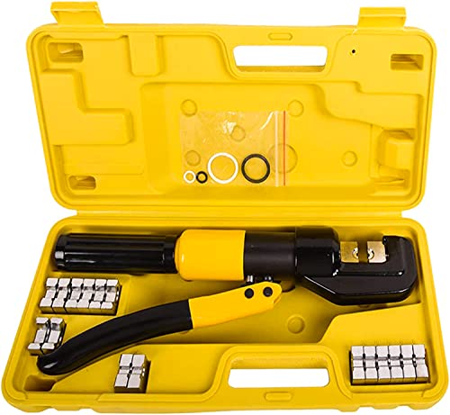 LFGUD 10T Hydraulic Crimping Tool 12-2/0 AWG Battery Cable Crimping Tool 0.43 inch Stroke Hydraulic Lug Crimper Electrical Terminal Crimper with 9 Pairs of Die Sets