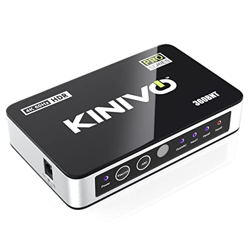 Kinivo HDMI Switch with Audio Extractor (3 Port, Toslink Optical Audio Out,SPDIF, 4K 60Hz, 18Gbps High Speed-18Gbps, IR Remote) - Compatible with Roku, PS5, Xbox, Apple TV, Dolby Digital/Atmos