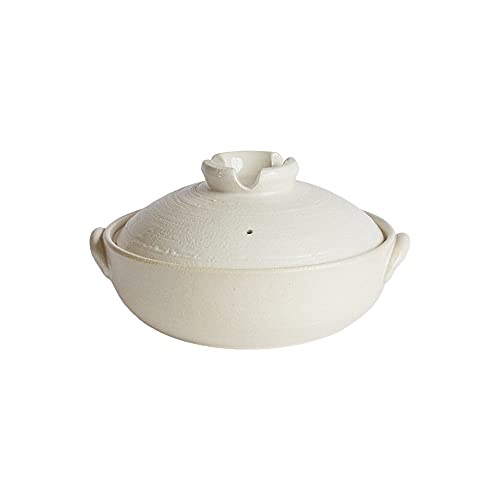 Japanese Clay Pot Donabe, 2300ml, for 3-4 People, White, Product of Mie, Japan